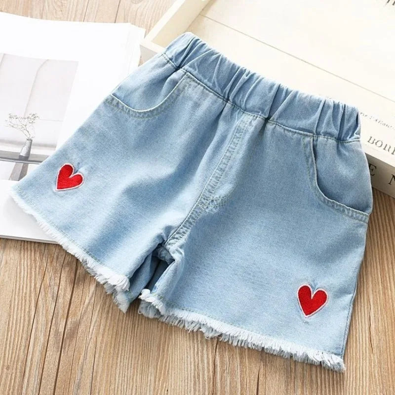 Kids' Trendy Summer Denim Shorts 2026 Lightweight Girls' Casual Clothing Soft Cotton Mix Non Toxic Dye Adjustable Waist