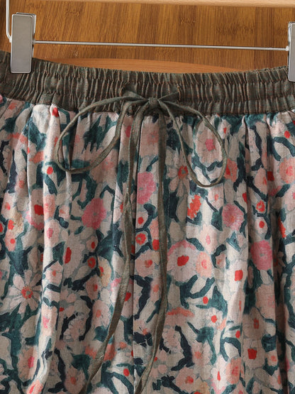 Retro Print Linen Harlan Pants Women Summer Thin Loose Color Block Drawstring High Waist Slimming Casual Cotton Linen Carrot ...