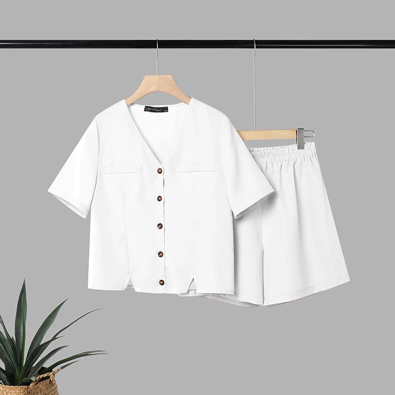 Summer Elegant V Neck Short Sleeve Blouse Short Sets ZANZEA Stylish Women 2 Pieces Sets Casual Solid OL Work Outfits Tracksuit