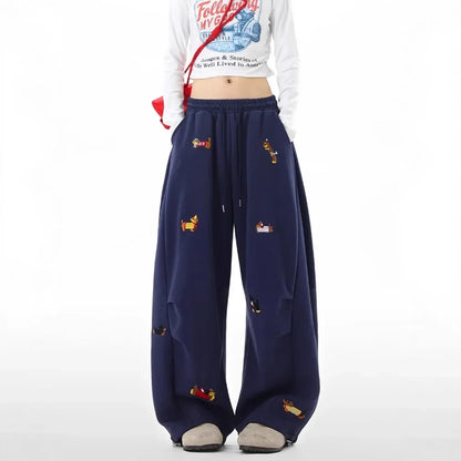 Dachshund Embroidery Sweatpants Loose Casual Joggers Wide Leg Couple Streetwear Fun Fashion Comfortable Pants baggy sweatpants