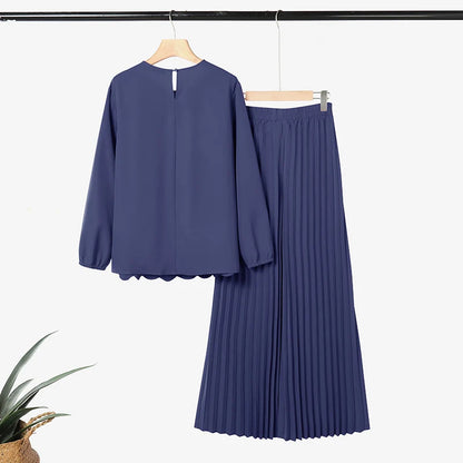 Ramadan Outfits Muslim 2 Pieces Sets Hijab Tracksuit ZANZEA Summer Women O Neck Long Sleeve Tops Pleated Pant Sets Eid Mubarek