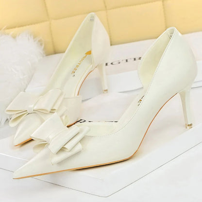 Plus Size 43 Women Classic Pumps High Heels Bowknot Women Pumps Stiletto 7.5 Cm 10 Cm Heels Women Basic Pump Party Shoes Ladies