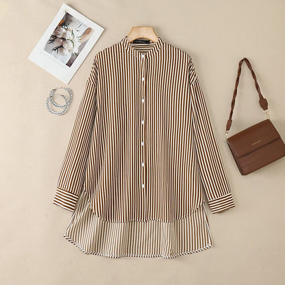 ZANZEA Oversized High-Low Shirts Woman Mandarin Collar Drop-Shoulder Long Sleeve Button Up Blouse Loose Camisas Streetwear 3XL