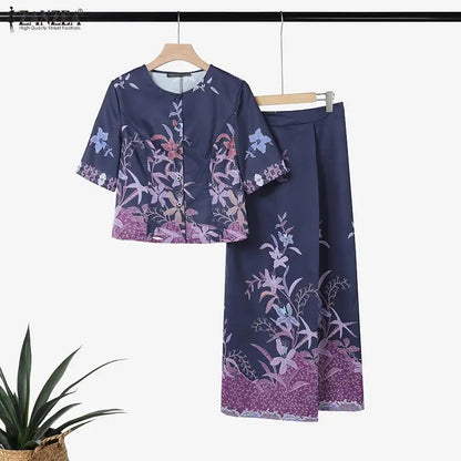 ZANZEA Stylish Summer 2 Pieces Sets Printed Outfits Elegant Women Dress Sets O Neck Half Sleeve Floral Blouse Maxi Skirt Suit