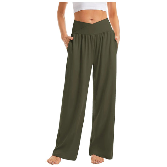 Women Cotton Linen Pants Summer Autumn Fashion Elastic Waist Loose Straight Pants Female Casual SolidColor Ankle-length Trousers