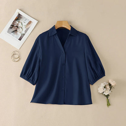 ZANZEA 2026 Woman Half Lantern Sleeves Blouses Casual Turn-Down Collar Button Up Shirts Spring Summer Solid Color Commute Tops