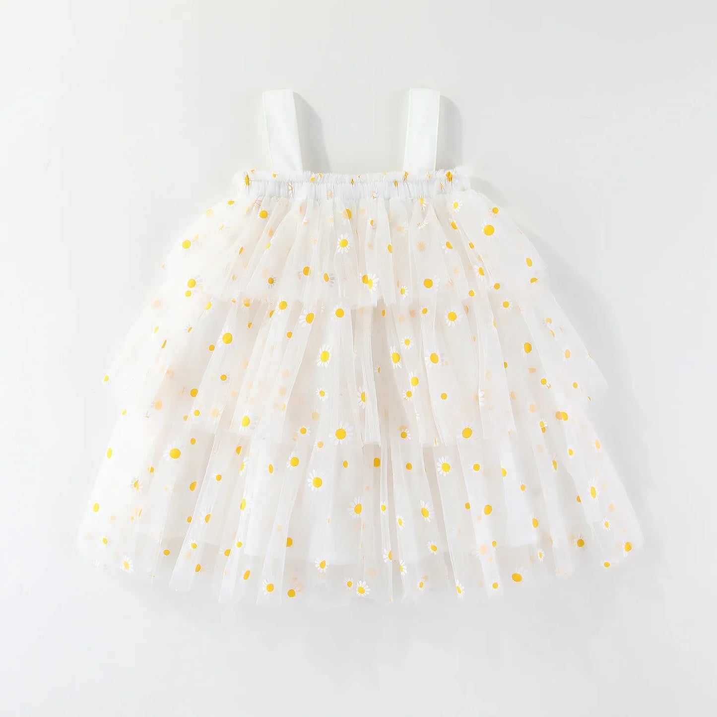 Infant Baby Girl Summer Tulle Dress 0-5T Daisy Print Tiered Cake Skirt Spaghetti Strap Princess Girl Party Dress