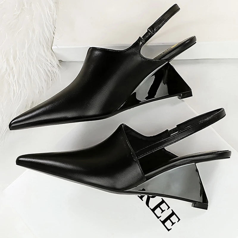BIGTREE Shoes Women Pumps New Designer Wedge Heels Shoes Hollow Back Strap Sandals Women Shoes Pointed End Wedges Office Shoes
