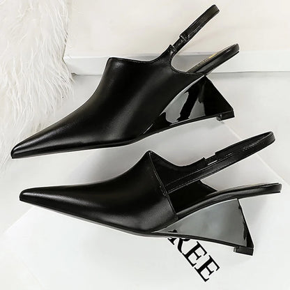 BIGTREE Shoes Women Pumps New Designer Wedge Heels Shoes Hollow Back Strap Sandals Women Shoes Pointed End Wedges Office Shoes