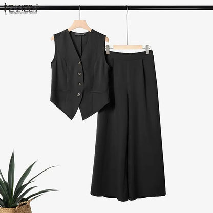 2026 ZANZEA Elegant Sleeveless Tank Tops Wide Leg Pant Sets Summer Women 2 Pieces Sets Elegant Solid OL Work Outfits Tracksuit