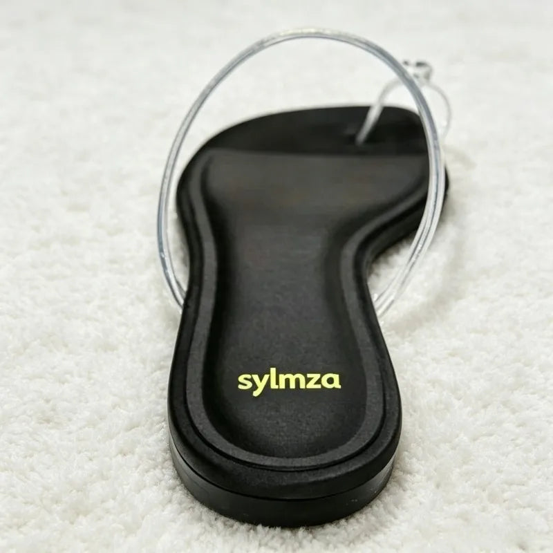 Shiny Rhinestone Decorated Flat Sandals Women Fashion Transparent PVC Clip Toe Flip Flops Summer Light Comfortable Women Shoes