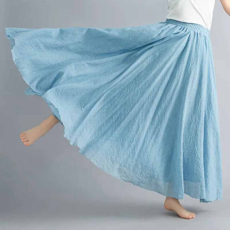 new 2020 Women Linen Cotton Long Skirts Elastic Waist Pleated Maxi Skirts Beach Boho Vintage Summer Skirts Faldas Saia