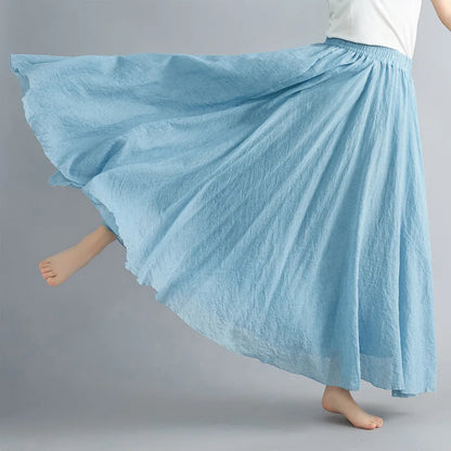new 2020 Women Linen Cotton Long Skirts Elastic Waist Pleated Maxi Skirts Beach Boho Vintage Summer Skirts Faldas Saia