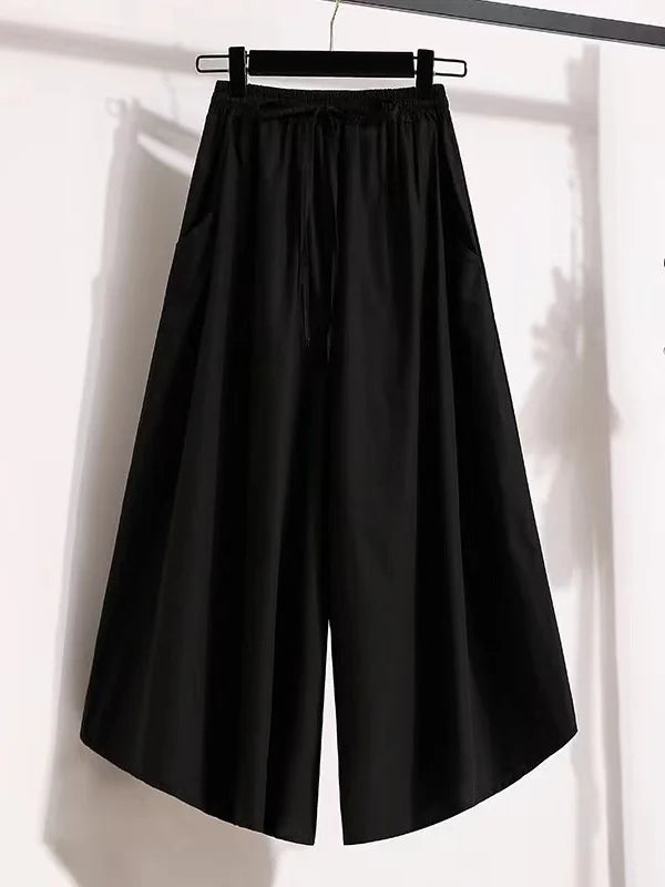 plus Size High Waist Wide Leg Pants Thin Summer Casual Nine Points for plus Size Women Comfortable Breathable Skin-Friendly