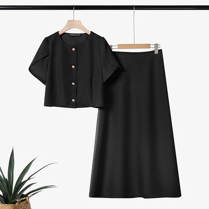 ZANZEA Women's French Chic Skirt Suits Elegant Short Petal Sleeves Tops and A-Line Midi Skirts 2 Piece Sets Outfit Woman Clothes