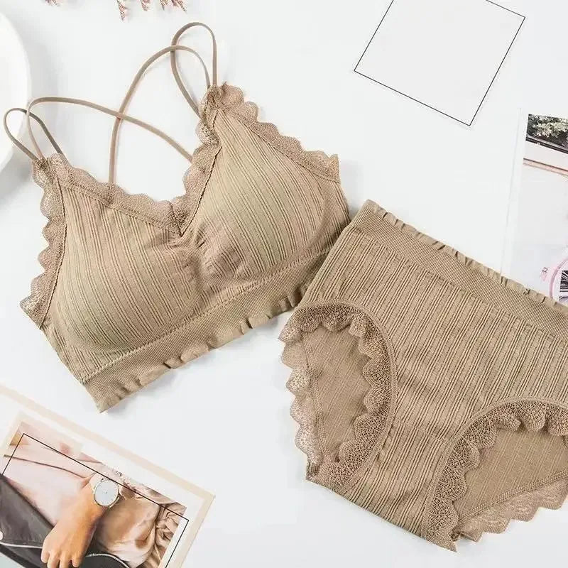 Sexy Seamless Tops Set High Waist Panties Women Wireless Underwear Suit Soft Padded Bras Set Backless Bralette Lingerie