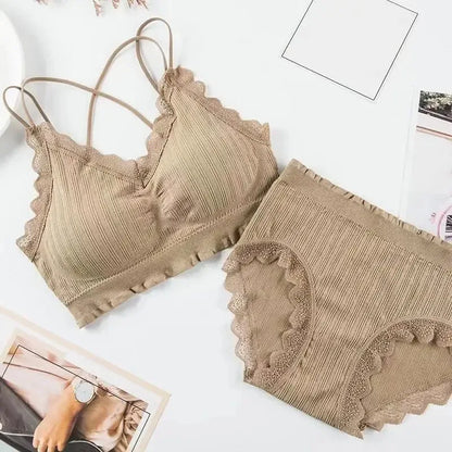 Sexy Seamless Tops Set High Waist Panties Women Wireless Underwear Suit Soft Padded Bras Set Backless Bralette Lingerie