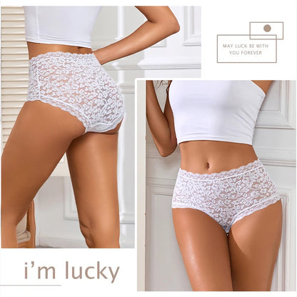 4PCS/SET Women Soft Lace Panties Breathable High Waist Underwear Hollow Sexy Lingerie Floral Solid Color Transparents Briefs New