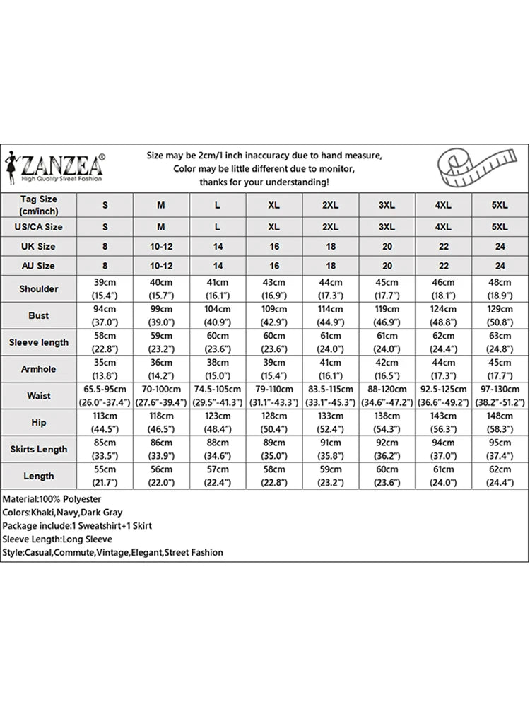 ZANZEA Women Autumn Pullover Sweatshirt and Elastic Waist A-Line Midi Skirt 2 Pieces Dress Sets Cozy Casual Solid Suits Outfits