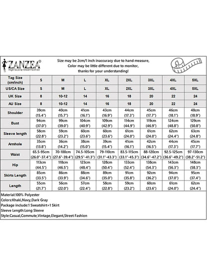 ZANZEA Women Autumn Pullover Sweatshirt and Elastic Waist A-Line Midi Skirt 2 Pieces Dress Sets Cozy Casual Solid Suits Outfits