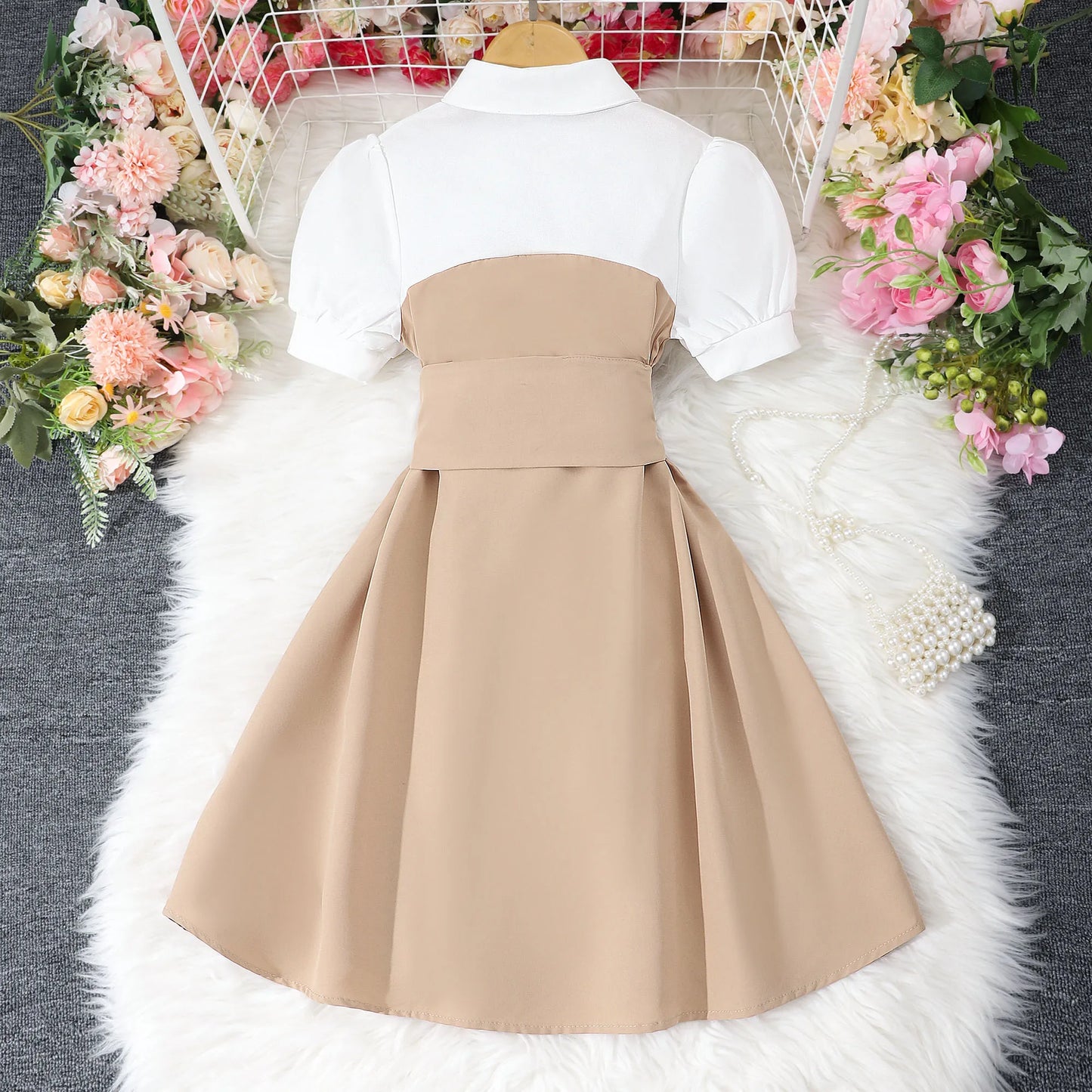 New Khaki Girl Dress Summer Casual Vacation Children Dresses Fashion Elegant Retro British Girls Party Dress 7 8 9 10 11 12 Yrs