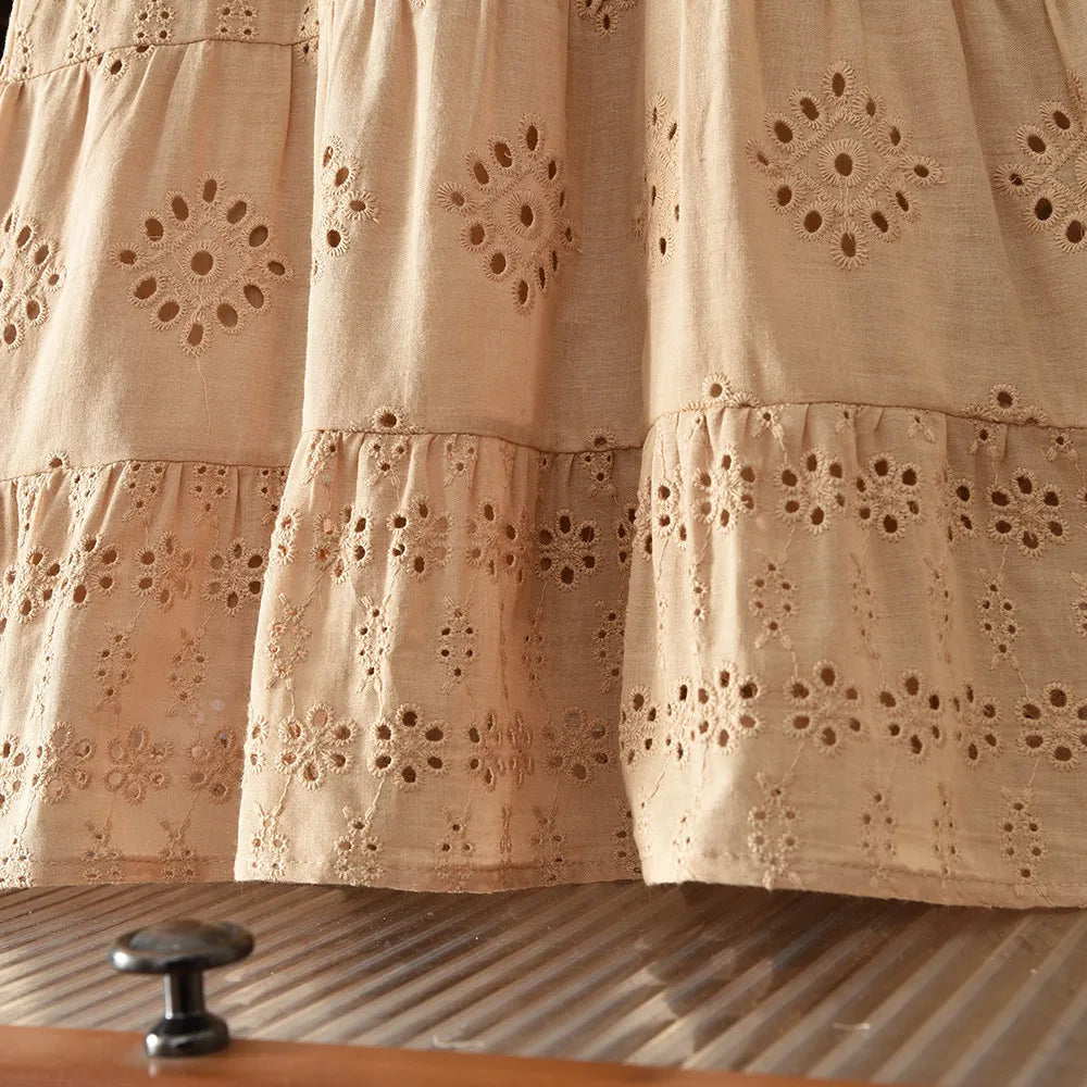 2026 Kids Clothing Korean Dress for Girls Solid Color Lace Hollow-out Suspenders Dresses Plain Cotton Girls Summer Clothes
