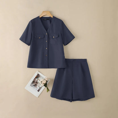 ZANZEA Summer 2 Pieces Sets Holiday Outfit Fashion Women Short Sets V Neck Short Sleeve Blouse Short Suit Solid Casual Tracksuit