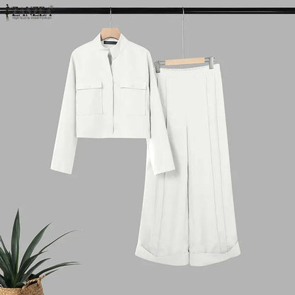ZANZEA 2026 Spring Outfits Stand Neck Long Sleeve Tops Pant Sets Stylish Solid OL Work Tracksuit Women 2 Piece Sets Streetwear