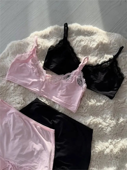 Solid Lace Thin Underwear Sets Women Slim Lift Comfortable Minimalist Without Steel Ring Bra Suit Sweet Y2K Sport Bras and Panty