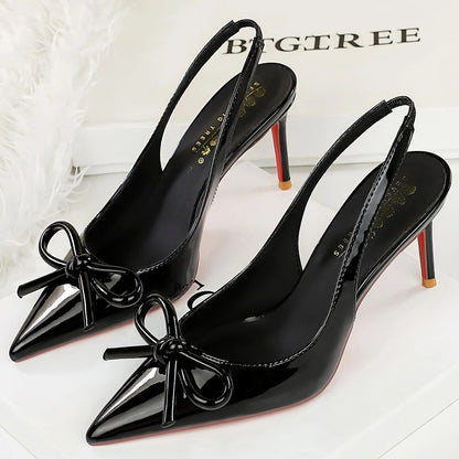 BIGTREE Shoes High-heeled Sandals Women Bowknot High Heels Luxury Patent Leather Ladies Shoes Summer Stiletto Large Size 42 43