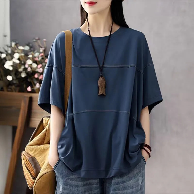 Plus Size Women's Summer Casual Solid Color T-Shirt Loose Office Lady Fashion New Arrival Trendy Comfortable
