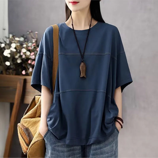 Plus Size Women's Summer Casual Solid Color T-Shirt Loose Office Lady Fashion New Arrival Trendy Comfortable