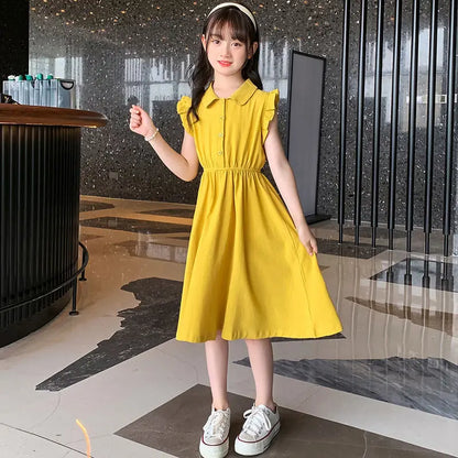 Elegant Princess Style Cotton Midi Dress for Girls Trendy Fashion Luxury Girl Dresses 8 14 Year Old Clothes Kids Frocks Years 12
