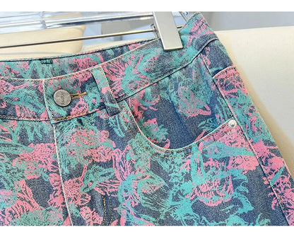Fashionable Women's Printed Wide-Leg Jeans, New Spring/Fall High-Waisted Denim Trousers, Asian Sizes S–XXXL.