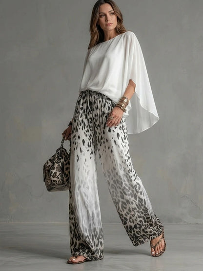 Missuoo Women's Watercolor Leopard Print Elastic Waist Wide Leg Chiffon Palazzo Pants 2026 Summer Casual Vacation Trousers