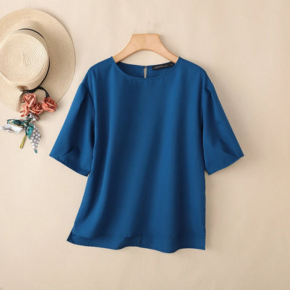 ZANZEA 2026 Summer Casual Blouses Woman O-Neck Half Puff Sleeves Solid Color Loose Tops Minimalist Everyday Wear Blusas de Mujer