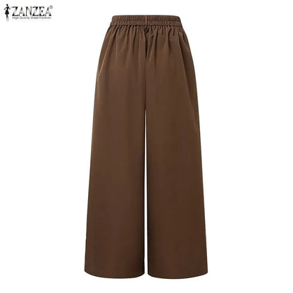 ZANZEA Fashion Women High Waist Long Pants Zipper Elegant Office Lady Wide Leg Trousers 2026 Summer Casual Loose Solid Pantalons