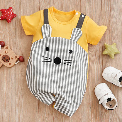 Newborn Baby Clothes Unisex Standing ear mouse pattern Summer cotton Short Sleeve Romper Infant Toddler Pajamas One Piece Outfit