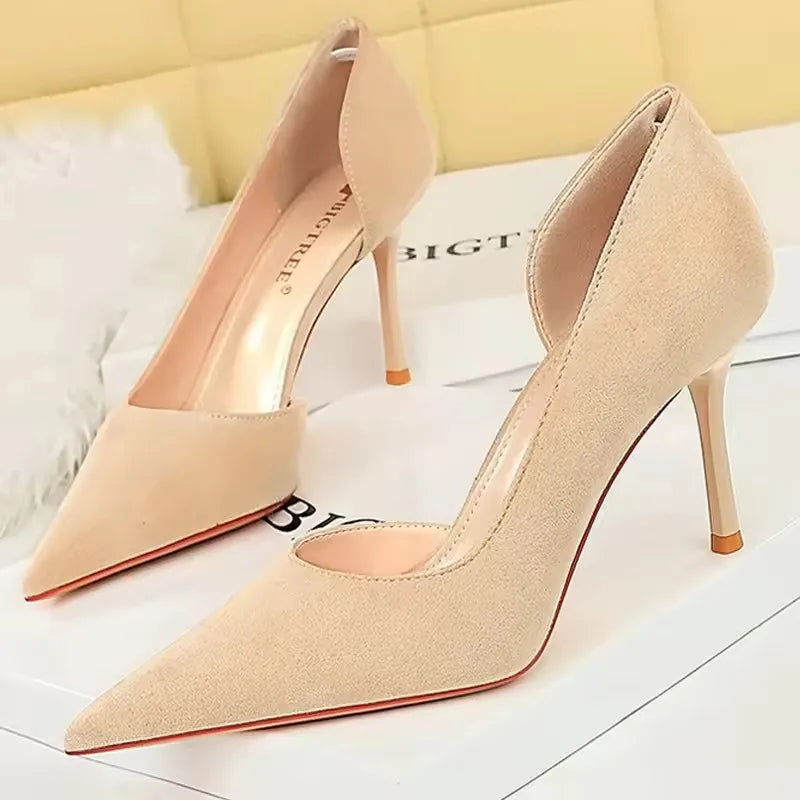 BIGTREE Shoes Woman Pumps Stylish Minimalist Slim Heel High Heels Suede Ladies Shoes Stiletto Comfort Women Heels Plus Size 43