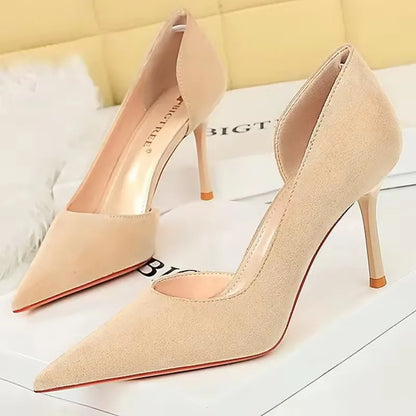 BIGTREE Shoes Woman Pumps Stylish Minimalist Slim Heel High Heels Suede Ladies Shoes Stiletto Comfort Women Heels Plus Size 43