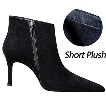 BIGTREE Shoes Fashion Ladies Ankle Boots Pointed Side Zipper Women Boots Sexy Heeled Boots Stilettos Warm Autumn Winter Shoes