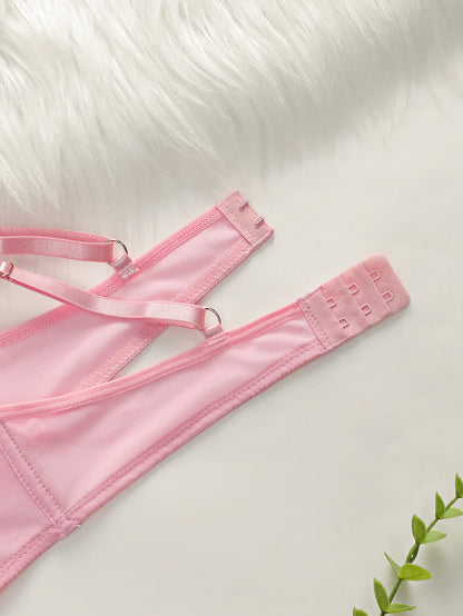 Beautiful Women's Pink and Black brassiere Lace Sexy Lingerie Set Pull Up Bra 2024 New fashionable Women's Clothing