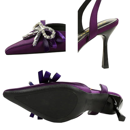 BIGTREE Shoes Summer Women Pumps Rhinestone Ribbon Bowknot High Heels Stilettos 8 cm High-Heeled Sandals Luxury Banquet Shoes