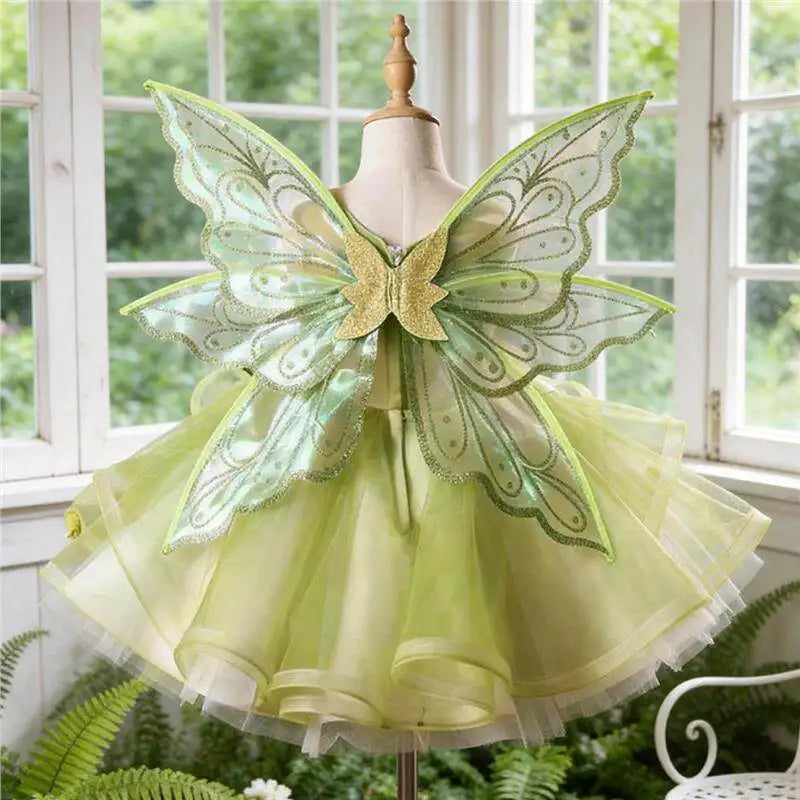 Sweet Baby Girls Butterfly Wing Princess Lolit Dress New Summer 2026 Kids Luxury Pastorale Floral Tulle Sleeveless Ball Gown