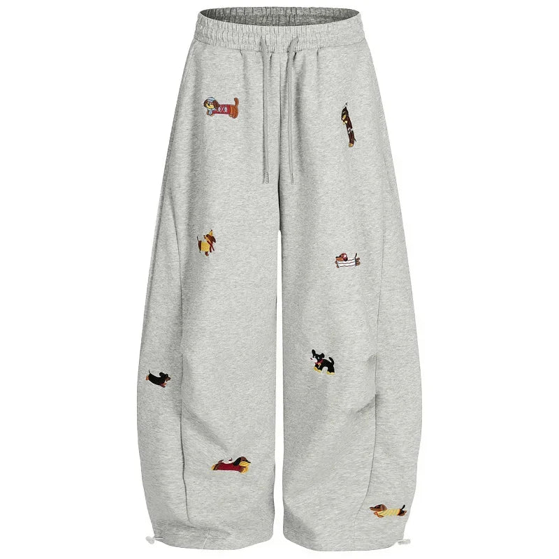 Dachshund Embroidery Sweatpants Loose Casual Joggers Wide Leg Couple Streetwear Fun Fashion Comfortable Pants baggy sweatpants