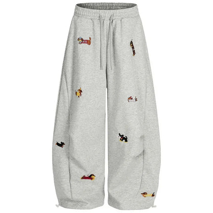 Dachshund Embroidery Sweatpants Loose Casual Joggers Wide Leg Couple Streetwear Fun Fashion Comfortable Pants baggy sweatpants