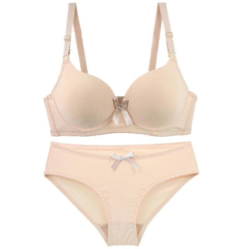 2025 New Sexy Bow Sweat Absorption Bras Set Solid Smooth One-piece Seamless Breathable ABC Cup Underwear Plus Up Lingerie