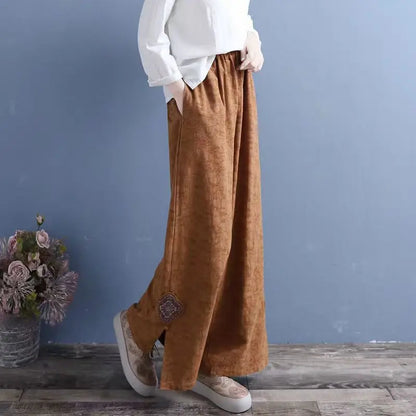 High Waist Straight Leg Cotton Linen Patchwork Embroidered Wide Leg Pants Spring Summer Casual High Waist Long Trousers