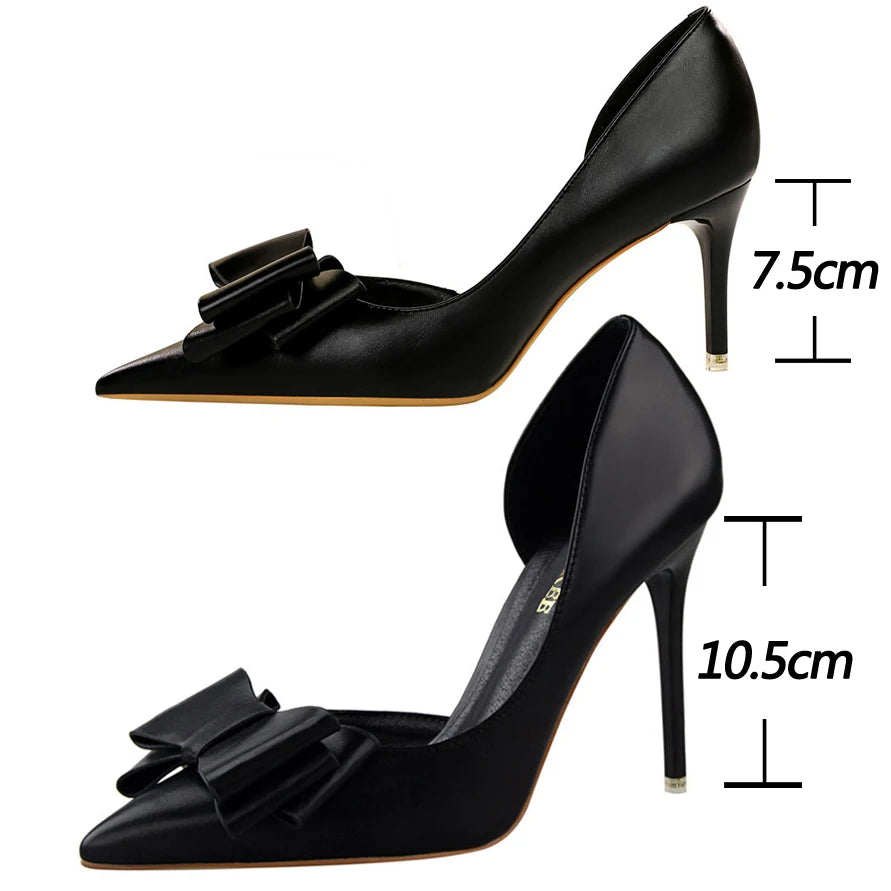 Plus Size 43 Women Classic Pumps High Heels Bowknot Women Pumps Stiletto 7.5 Cm 10 Cm Heels Women Basic Pump Party Shoes Ladies