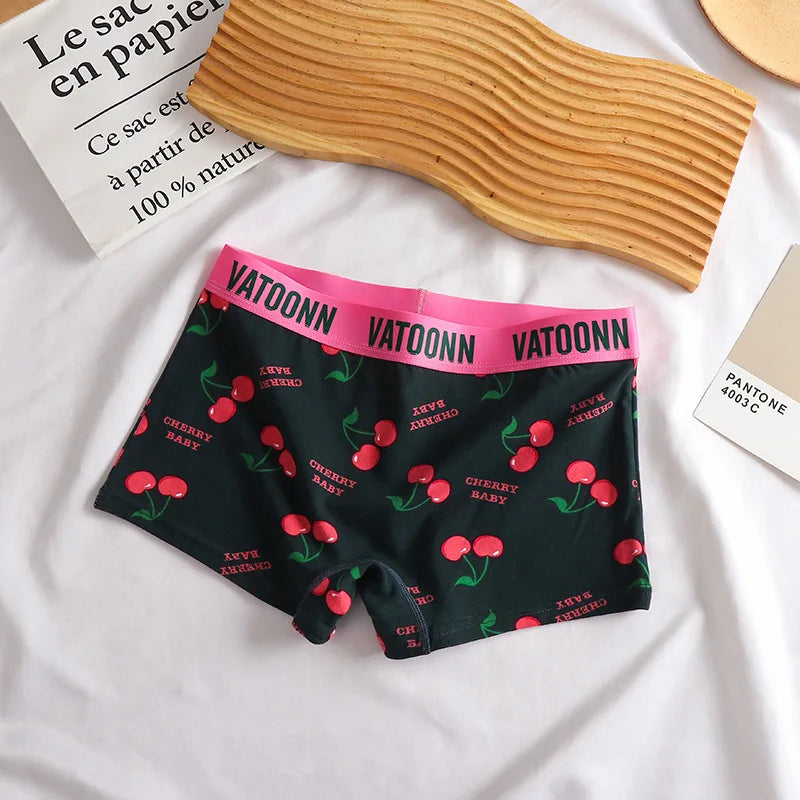 60S Cotton Women Panties Cartoon Print Shorts Sports Boxer Breathable Cozy Sexy Underwear Mid-Waist Boyshort Female Girls Pants
